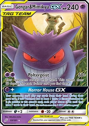 Carta Gengar e Mimikyu-GXGengar & Mimikyu-GX