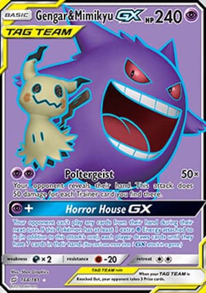 Carta Gengar e Mimikyu-GXGengar & Mimikyu-GX